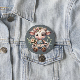 Macaron Rond 7,6 Cm Veau mignon Farmcore en robe florale vintage