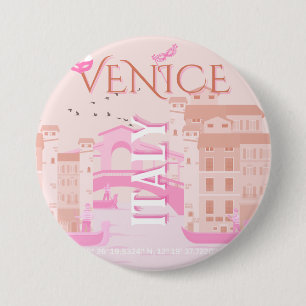 Macaron Rond 7,6 Cm Venice Travel Art, Italie, Travel Art, Pastel