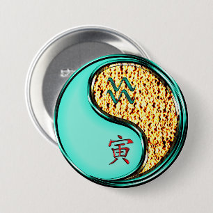 Macaron Rond 7,6 Cm Verseau & Tigre de Feu