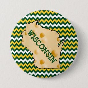Macaron Rond 7,6 Cm Vert et or de bouton du Wisconsin Cheesehead