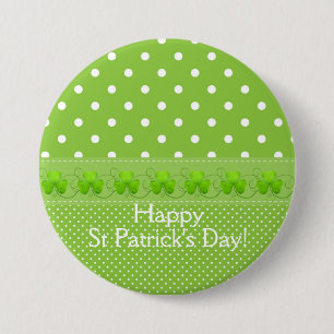 Macaron Rond 7,6 Cm Vert, points et Shamrocks