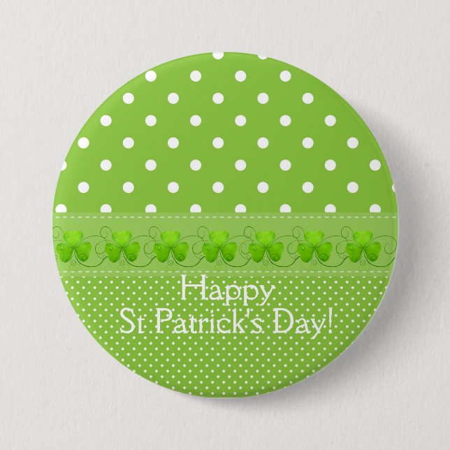 Macaron Rond 7,6 Cm Vert, points et Shamrocks (Devant)
