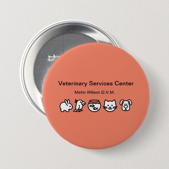 Macaron Rond 7,6 Cm Vétérinaire Vétérinaire Nom du personnel Vétérinai (Devant & derrière)