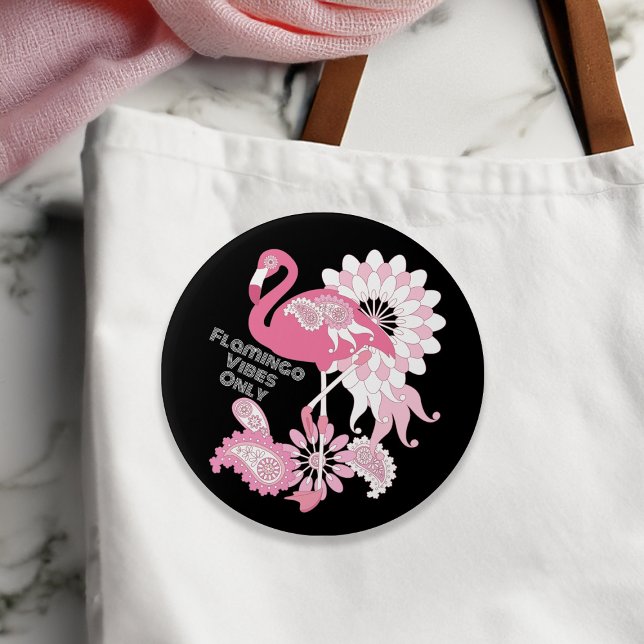 Macaron Rond 7,6 Cm Vibes de flamant rose uniquement en noir et rose (Créateur téléchargé)