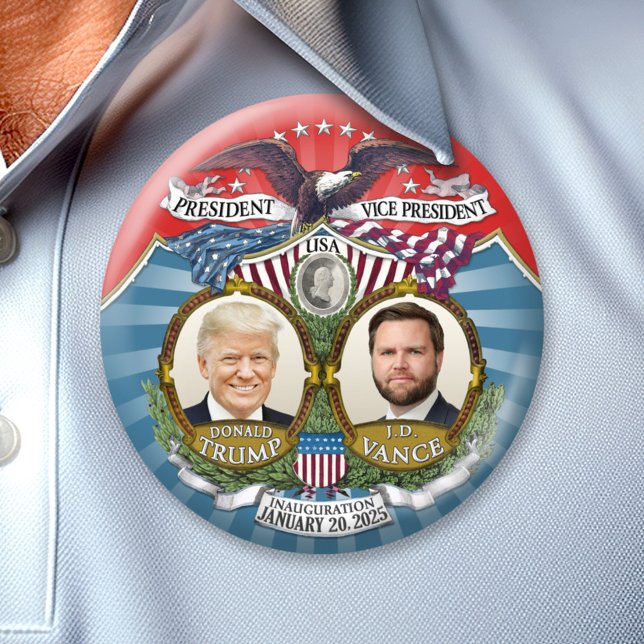 Macaron Rond 7,6 Cm Victoire et investiture - Donald Trump JD Vance (Trump Vance Inauguration and Victory Collectible for the 2024 Election - the 47th President)