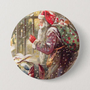 Macaron Rond 7,6 Cm Vieille Saint-Nicolas avec des cadeaux dans le