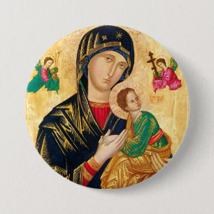 Macaron Rond 7,6 Cm Vierge byzantine Marie et icône enfant Noël