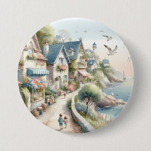 Macaron Rond 7,6 Cm Village de cottages côtiers pastel Évasion