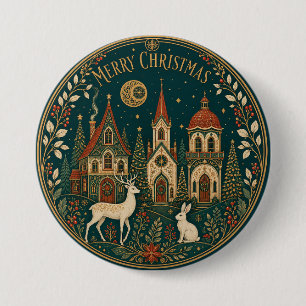 Macaron Rond 7,6 Cm Village de Noël enchanté et doré