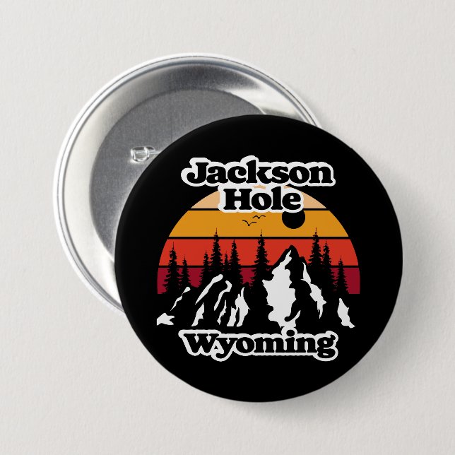 Macaron Rond 7,6 Cm Vintage Jackson Hole Wyoming (Devant & derrière)