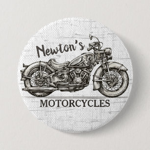 Macaron Rond 7,6 Cm Vintage Motocyclette NOM PERSONNALISÉ Garage pour 