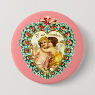 Macaron Rond 7,6 Cm Vintage Valentine Heart