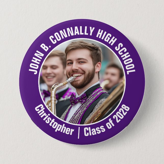 Macaron Rond 7,6 Cm Violet Marching Band Photo High School Spirit (Devant)