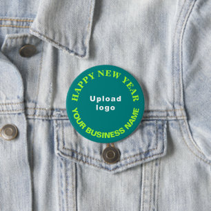 Macaron Rond 7,6 Cm Vœux de Nouvel An Entreprise sur un Fond Rond Vert