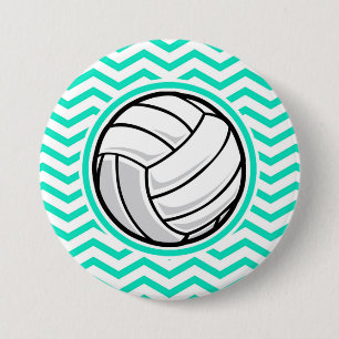 Macaron Rond 7,6 Cm Volley-ball ; Aqua Green Chevron