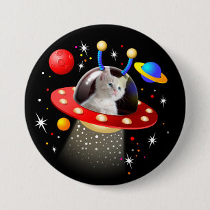 Macaron Rond 7,6 Cm VOTRE CAT sur un UFO SciFi personnalisé