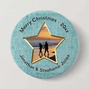 Macaron Rond 7,6 Cm Votre texte et votre photo : Aqua Star-Shape Pictu