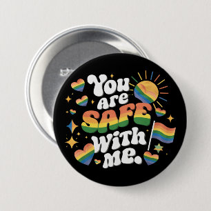 Macaron Rond 7,6 Cm Vous êtes en sécurité avec moi LGBT Rainbow Gay