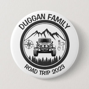 Macaron Rond 7,6 Cm Voyage sur route en famille 4x4 Texte personnalisé