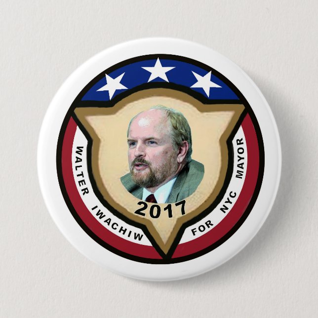 Macaron Rond 7,6 Cm Walter Iwachiw pour le maire de NYC en 2017 (Devant)