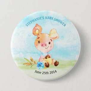 Macaron Rond 7,6 Cm Watercolor Boy Piggy Baby shower Farm