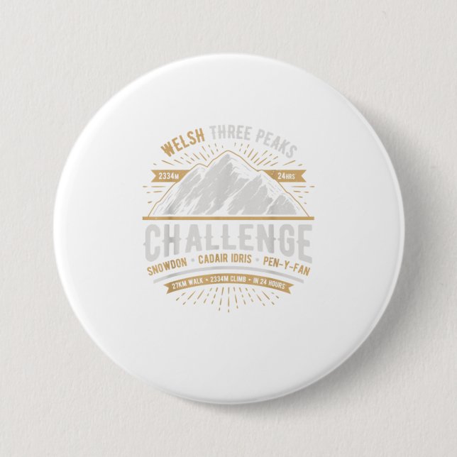 Macaron Rond 7,6 Cm Welsh 3 Peaks Challenge Chemise Le Mont (Devant)