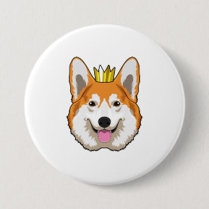 Macaron Rond 7,6 Cm Welsh corgi with Crown