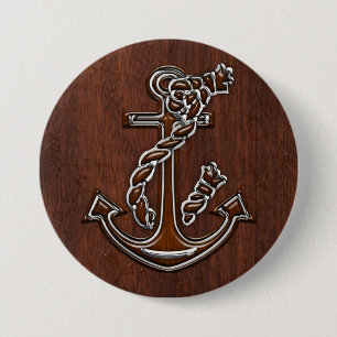 Macaron Rond 7,6 Cm Wet Nautical Mahogany Anchor Steel Decor