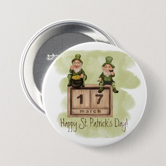 Macaron Rond 7,6 Cm Whimsical Leprechauns St. Patrick's Day (Devant & derrière)