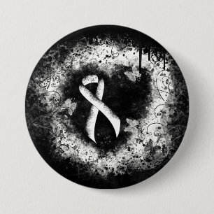Macaron Rond 7,6 Cm White Awareness Ribbon Grunge Coeur