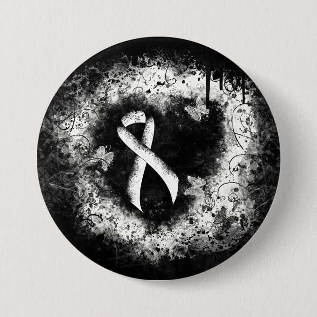 Macaron Rond 7,6 Cm White Awareness Ribbon Grunge Coeur (Devant)