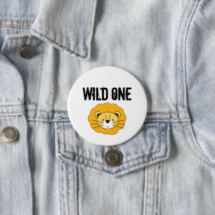 Macaron Rond 7,6 Cm Wild one Lion tête safari 1er anniversaire fête