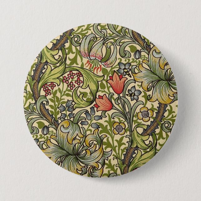 Macaron Rond 7,6 Cm William Morris Golden Lily Motif restauré (Devant)