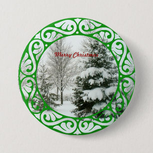 Macaron Rond 7,6 Cm Winter Fir Trees, Merry Christmas