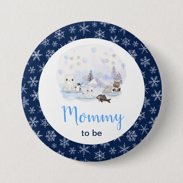 Macaron Rond 7,6 Cm Winter Wonderland Arctic Animals Mommy To Be (Devant)