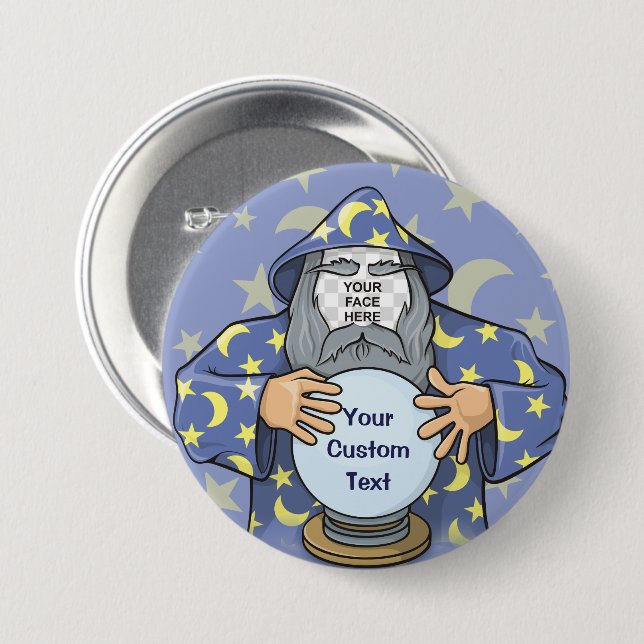 Macaron Rond 7,6 Cm Wizard with your face (Devant & derrière)