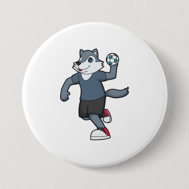 Macaron Rond 7,6 Cm Wolf Handball joueur Handball (Devant)