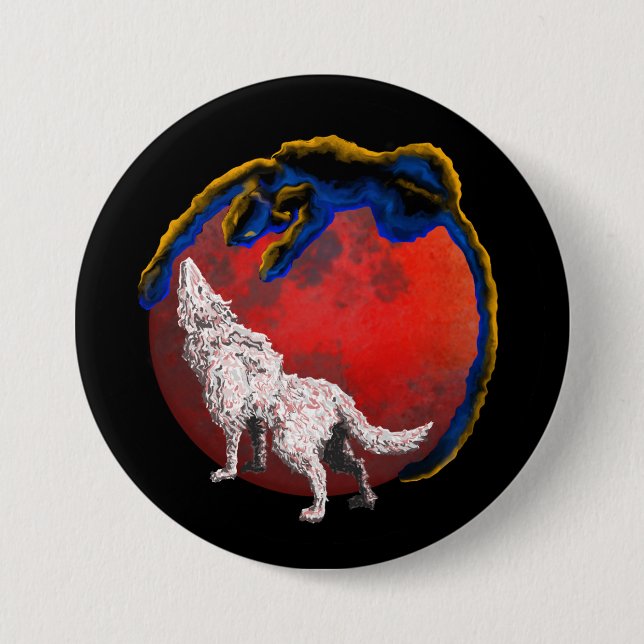 Macaron Rond 7,6 Cm Wolf Panther Lunar Eclipse Button (Devant)