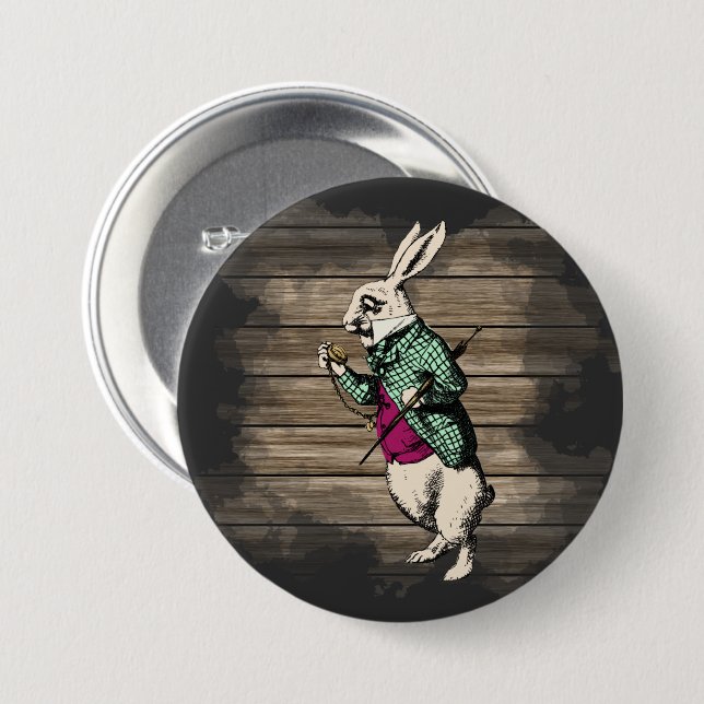 Macaron Rond 7,6 Cm Wonderland White Rabbit Mint (Devant & derrière)
