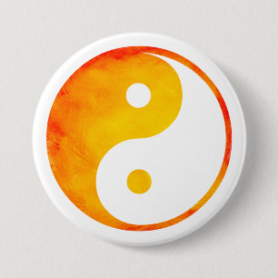 Macaron Rond 7,6 Cm Yin Chinois orange et jaune de Yang d'aquarelle