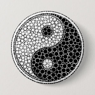 Macaron Rond 7,6 Cm Yin et art de point de Yang noir et blanc