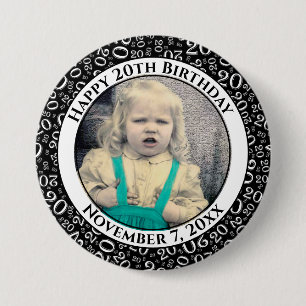 Macaron Rond 7,6 Cm Your Photo   20th Birthday Random Number Black