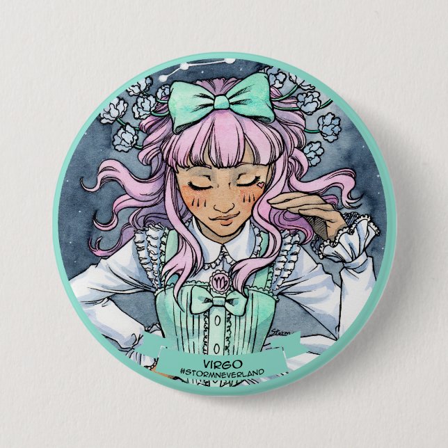 Macaron Rond 7,6 Cm Zodiaque de Lolita : Vierge (Devant)