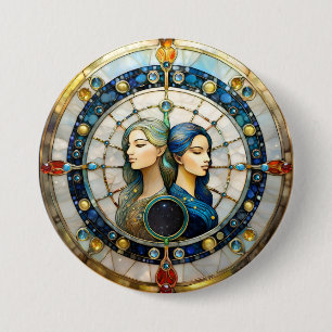Macaron Rond 7,6 Cm Zodiaque - Gémeaux Les Jumeaux