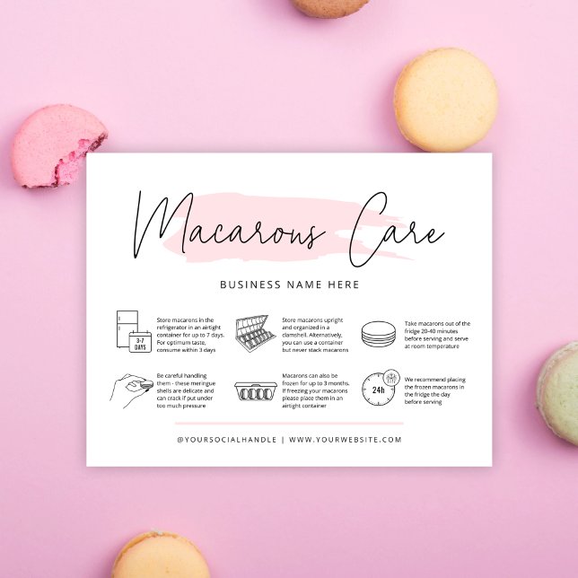  Macarons Care Guide Bakery Instructions Feminine Thank You Card (Creator Uploaded)