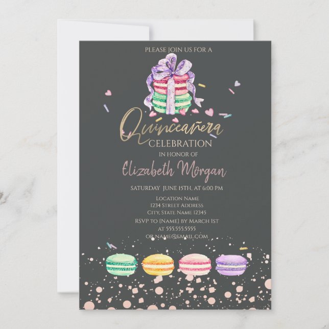 Macarons Confetti Dots Quinceañera Invitation (Front)