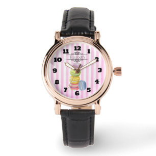 Macarons French Dessert in Watercolor Personalized Watch