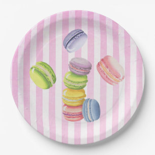 Macarons French Pastry in Pastel Watercolors Paper Plate