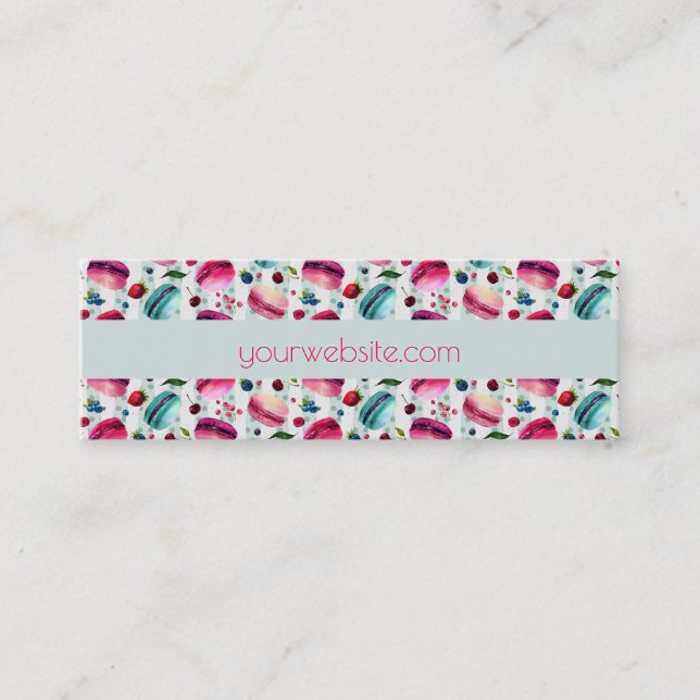 Macarons French Pastry With Berries And Polka Dots Mini Business Card (Front)
