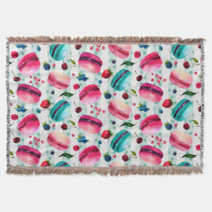 Macarons French Pastry With Berries And Polka Dots Throw Blanket